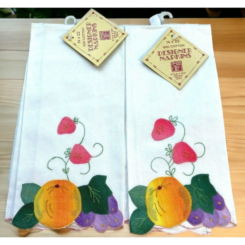 Fruit Bowl Designer Napkins Applique Orange Strawberries Grapes 14 x 22